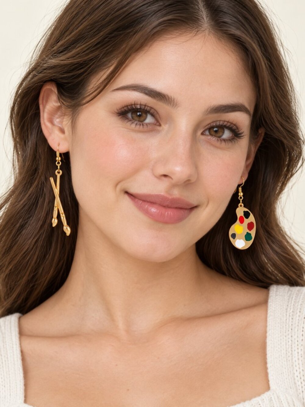 New Paint Brush and Palette 🖌️🎨Artsy Earrings Asymmetrical With Gift Box